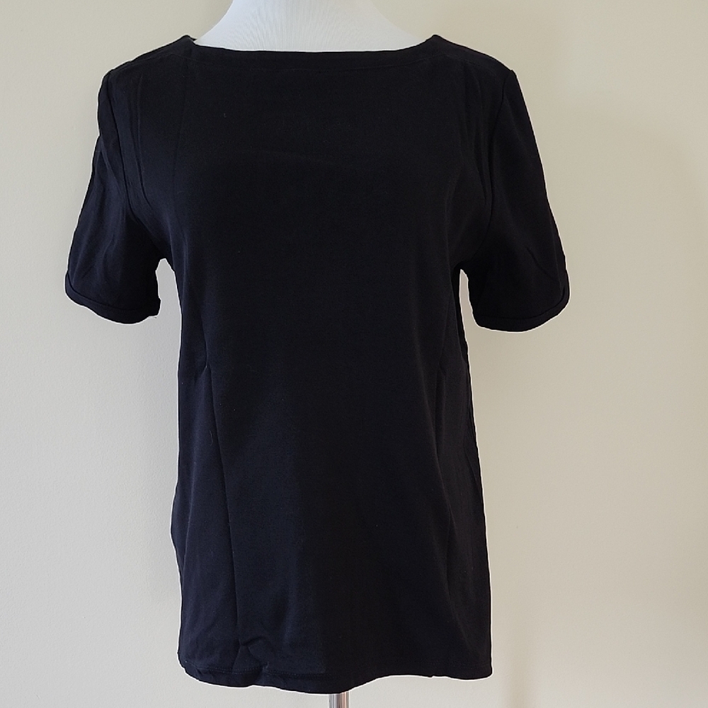Chico's Black Short-Sleeve Boatneck Tee Size Large